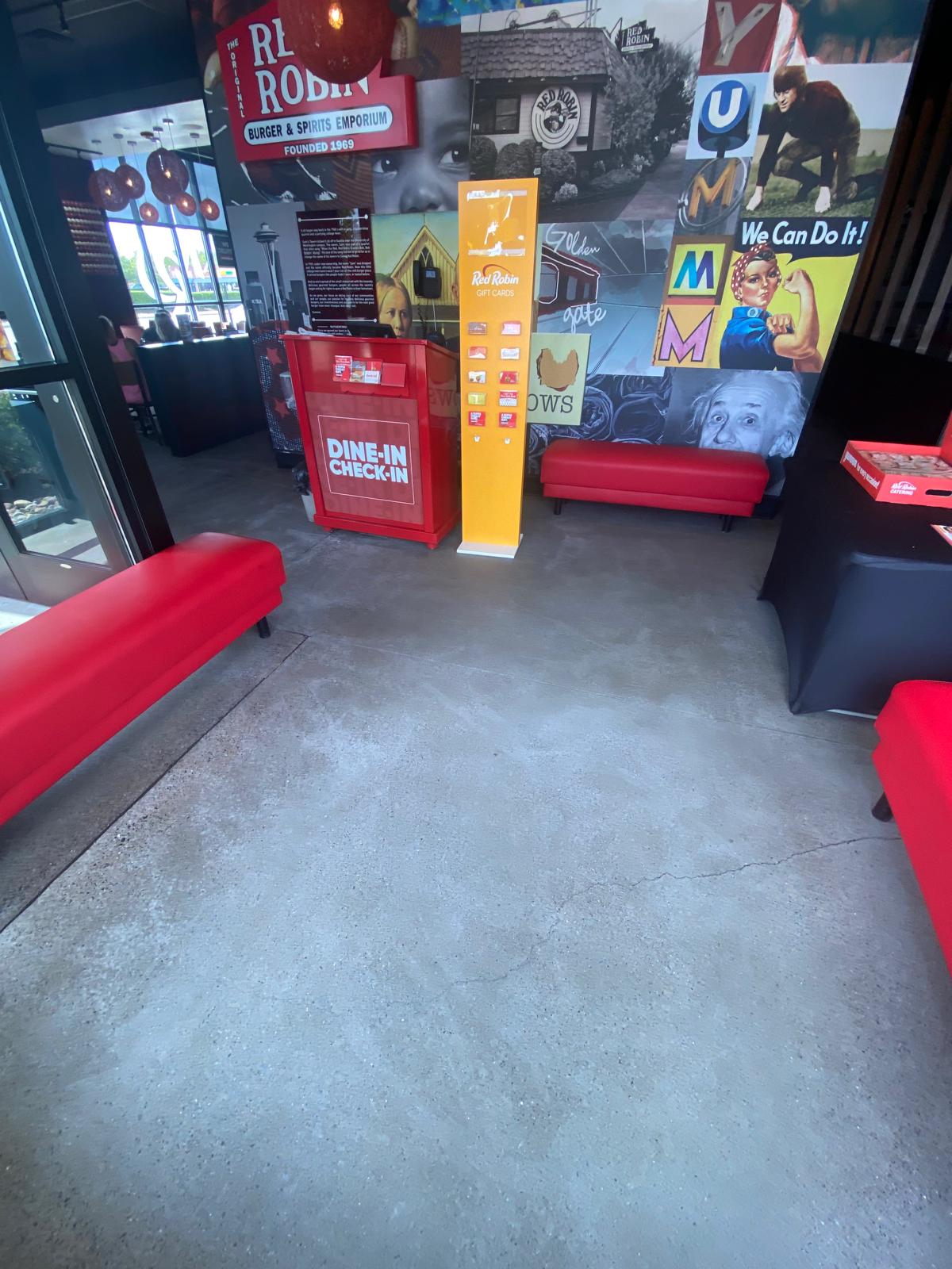 Freshly cleaned restaurant lobby floor and seating