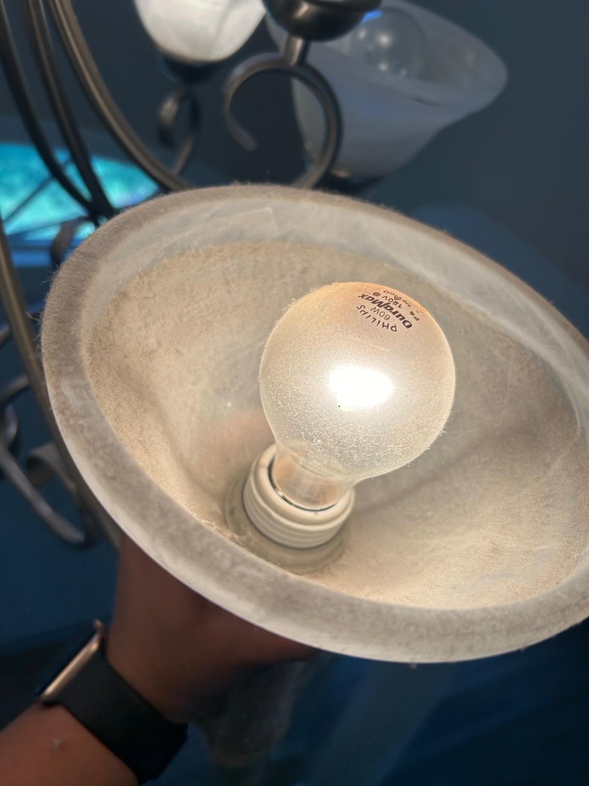 Dusty light bulb and shade before cleaning