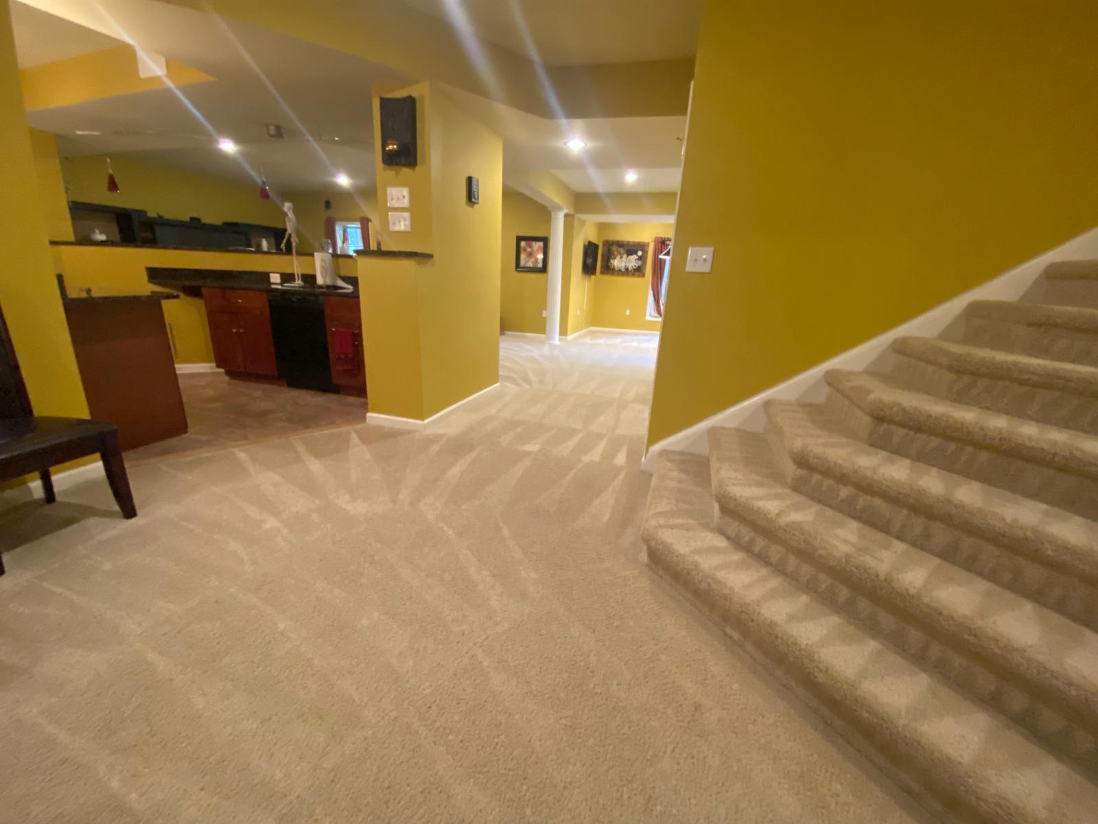 Vacuumed basement carpet with fresh striped pattern